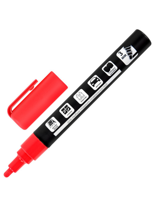 Маркер меловой CHALK LIQUID MARKER, КРАСНЫЙ, 3 мм, стираемый, BRAUBERG 