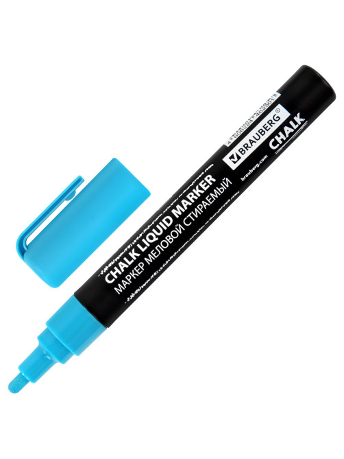 Маркер меловой CHALK LIQUID MARKER, СИНИЙ, 3 мм, стираемый, BRAUBERG 