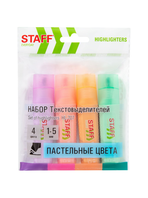 Набор текстовыделителей 4 ПАСТЕЛЬНЫХ ЦВЕТА, STAFF 
