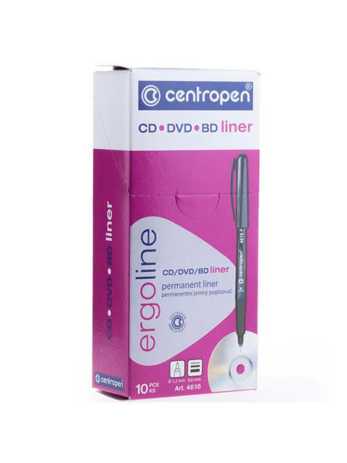 Маркер для CD и DVD ЧЕРНЫЙ CENTROPEN, трехгранная форма захвата, тонкий, 0,6 мм, 4616, 6 4616 0112