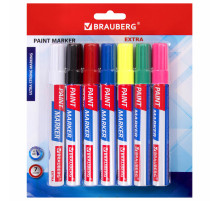 Маркер-краска лаковый EXTRA (paint marker) 4 мм, НАБОР 7 цветов, УСИЛЕННАЯ НИТРО-ОСНОВА, BRAUBERG, 152001