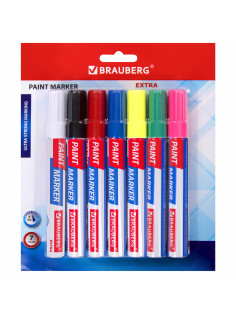 Маркер-краска лаковый EXTRA (paint marker) 4 мм, НАБОР 7 цветов, УСИЛЕННАЯ НИТРО-ОСНОВА, BRAUBERG, 152001