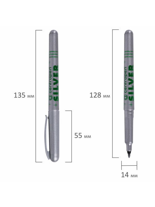 Маркер для декорирования СЕРЕБРЯНЫЙ CENTROPEN, круглый наконечник, 1 мм, 2670, 6 2670 0194