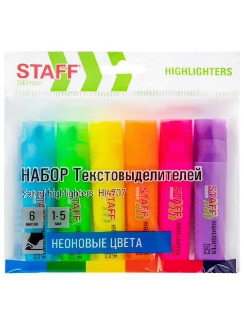 Набор текстовыделителей 6 НЕОНОВЫХ ЦВЕТОВ, STAFF 