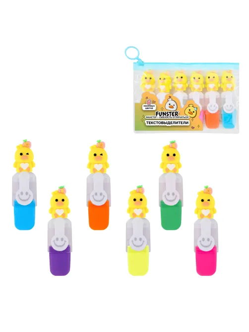 Набор текстовыделителей с топперами 6 ЦВЕТОВ НЕОН, 