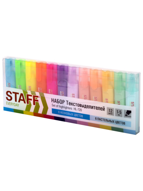 Набор текстовыделителей 12 ЦВЕТОВ, STAFF 