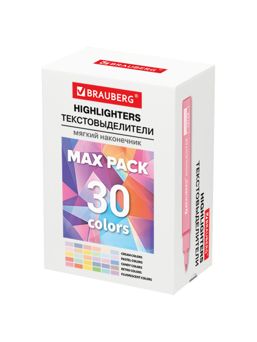 Набор текстовыделителей 30 ЦВЕТОВ BRAUBERG 