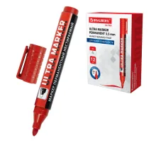 Маркер перманентный ULTRA MARKER, КРАСНЫЙ, 3,5 мм, с клипом, BRAUBERG, 152205