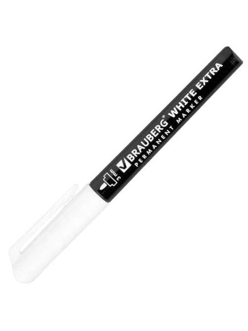 Маркер перманентный BRAUBERG WHITE EXTRA, БЕЛЫЙ, круглый наконечник 3 мм, 152488