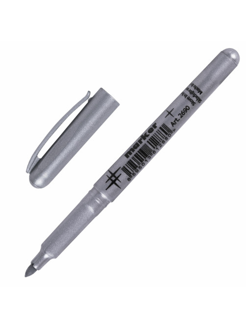 Маркер для декорирования СЕРЕБРЯНЫЙ CENTROPEN, круглый наконечник, 1,5-3 мм, 2690, 6 2690 0194