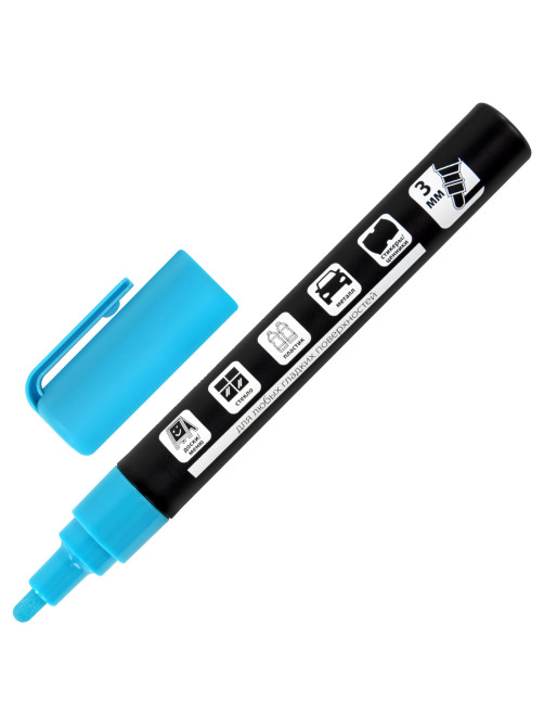 Маркер меловой CHALK LIQUID MARKER, СИНИЙ, 3 мм, стираемый, BRAUBERG 