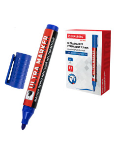 Маркер перманентный ULTRA MARKER, СИНИЙ, 3,5 мм, с клипом, BRAUBERG, 152206