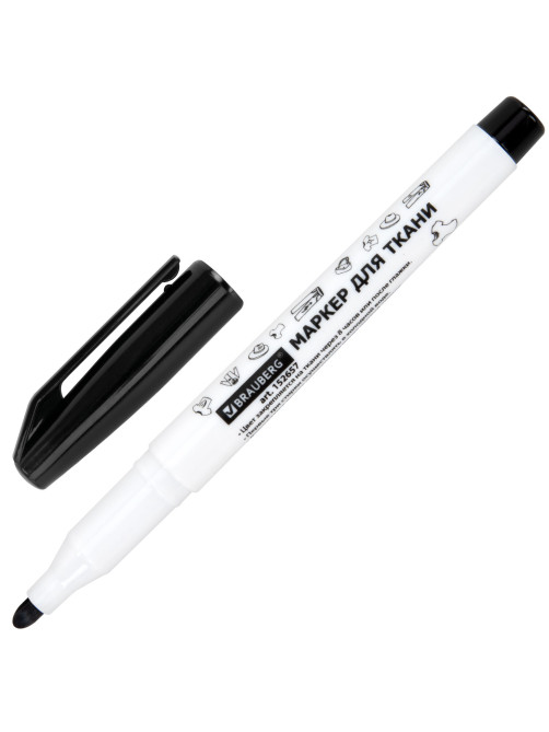Маркер для ткани ЧЕРНЫЙ, TEXTILE MARKER, несмываемый, круглый наконечник 1-3 мм, BRAUBERG, 152657