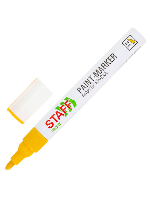 Маркер-краска лаковый (paint marker) 2-4 мм, ЖЕЛТЫЙ, НИТРО-ОСНОВА, STAFF PROFIT, для любых поверхностей, 152583