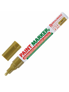 Маркер-краска лаковый (paint marker) 4 мм, ЗОЛОТОЙ, БЕЗ КСИЛОЛА (без запаха), алюминий, BRAUBERG PROFESSIONAL, 150876