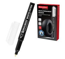 Маркер перманентный BRAUBERG WHITE EXTRA, БЕЛЫЙ, круглый наконечник 3 мм, 152488