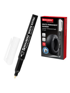 Маркер перманентный BRAUBERG WHITE EXTRA, БЕЛЫЙ, круглый наконечник 3 мм, 152488