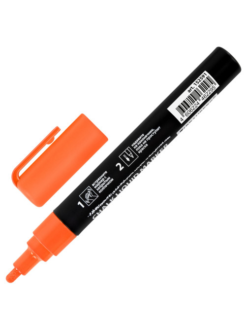 Маркер меловой CHALK LIQUID MARKER, ОРАНЖЕВЫЙ, 3 мм, стираемый, BRAUBERG 