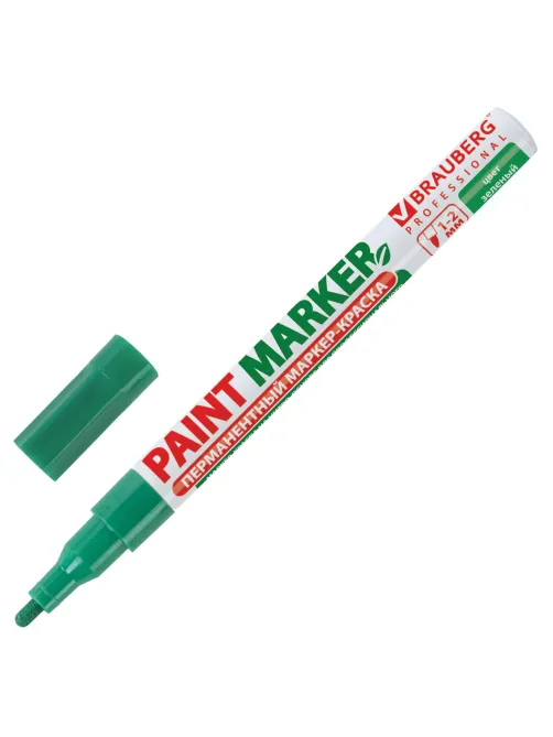 Маркер-краска лаковый (paint marker) 2 мм, ЗЕЛЕНЫЙ, БЕЗ КСИЛОЛА (без запаха), алюминий, BRAUBERG PROFESSIONAL, 150870