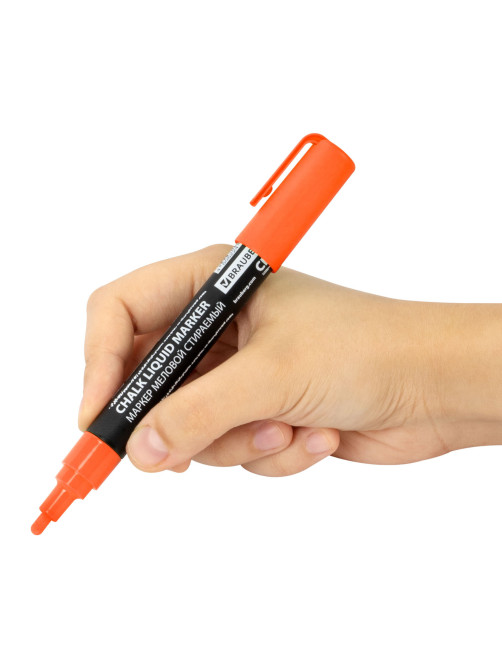 Маркер меловой CHALK LIQUID MARKER, ОРАНЖЕВЫЙ, 3 мм, стираемый, BRAUBERG 