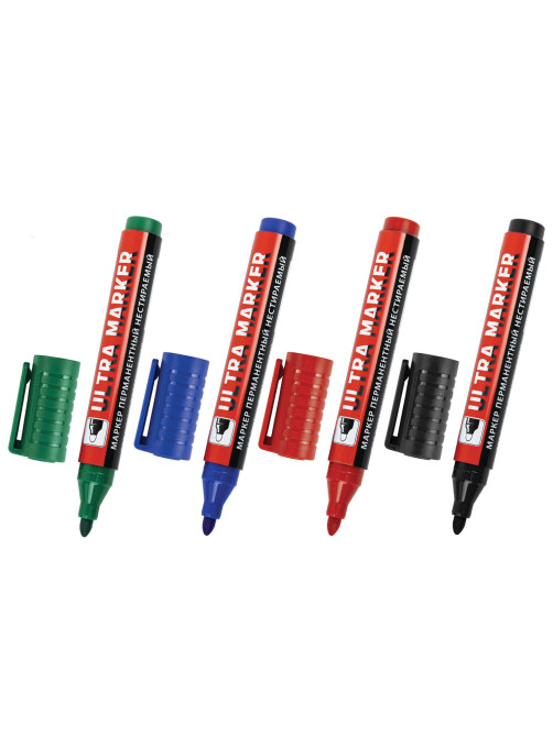 Маркеры перманентные BRAUBERG ULTRA MARKER, НАБОР 4 ЦВЕТА, круглый наконечник 3,5 мм, 152208