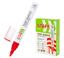 Маркер-краска лаковый (paint marker) 2-4 мм, КРАСНЫЙ, НИТРО-ОСНОВА, STAFF PROFIT, для любых поверхностей, 152582