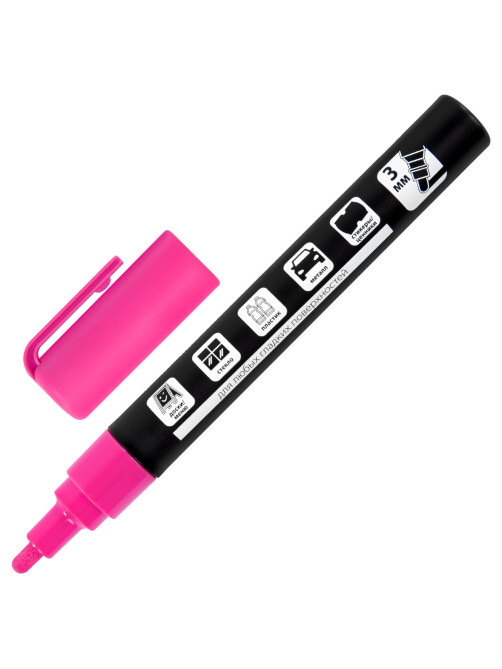 Маркер меловой CHALK LIQUID MARKER, РОЗОВЫЙ, 3 мм, стираемый, BRAUBERG 