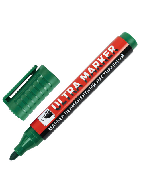 Маркер перманентный ULTRA MARKER, ЗЕЛЕНЫЙ, 3,5 мм, с клипом, BRAUBERG, 152207