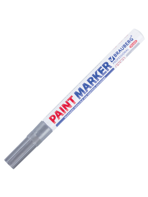 Маркер-краска лаковый (paint marker) 2 мм, СЕРЕБРЯНЫЙ, НИТРО-ОСНОВА, алюминиевый корпус, BRAUBERG PROFESSIONAL PLUS, 151442