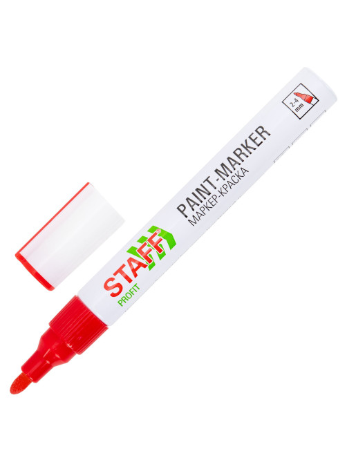 Маркер-краска лаковый (paint marker) 2-4 мм, КРАСНЫЙ, НИТРО-ОСНОВА, STAFF PROFIT, для любых поверхностей, 152582