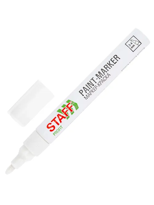 Маркер-краска лаковый (paint marker) 2-4 мм, БЕЛЫЙ, КОМПЛЕКТ 12 ШТУК, НИТРО-ОСНОВА, STAFF PROFIT, для любых поверхностей, 152584