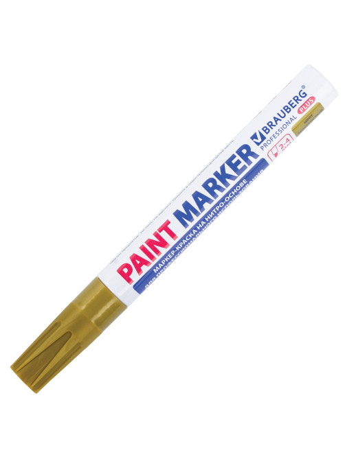 Маркер-краска лаковый (paint marker) 4 мм, ЗОЛОТОЙ, НИТРО-ОСНОВА, алюминиевый корпус, BRAUBERG PROFESSIONAL PLUS, 151449