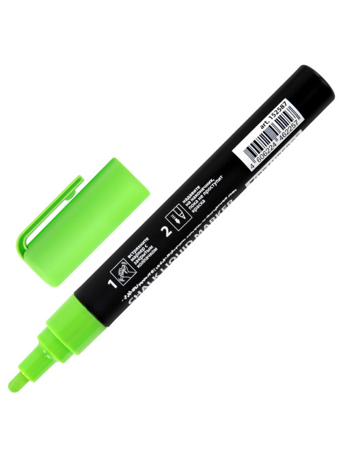 Маркер меловой CHALK LIQUID MARKER, ЗЕЛЕНЫЙ, 3 мм, стираемый, BRAUBERG 