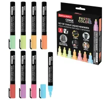 Маркеры меловые CHALK LIQUID MARKER, ПАСТЕЛЬ, НАБОР 8 ЦВЕТОВ, 3 мм, стираемые, BRAUBERG 