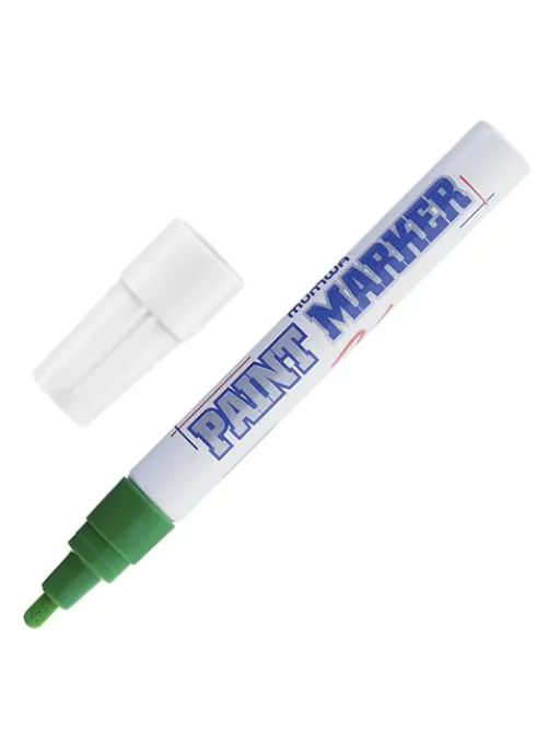 Маркер-краска лаковый (paint marker) MUNHWA, 4 мм, ЗЕЛЕНЫЙ, нитро-основа, алюминиевый корпус, PM-04