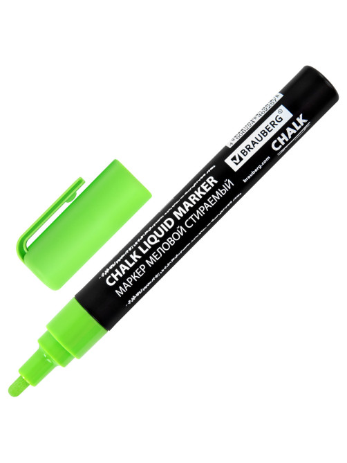 Маркер меловой CHALK LIQUID MARKER, ЗЕЛЕНЫЙ, 3 мм, стираемый, BRAUBERG 