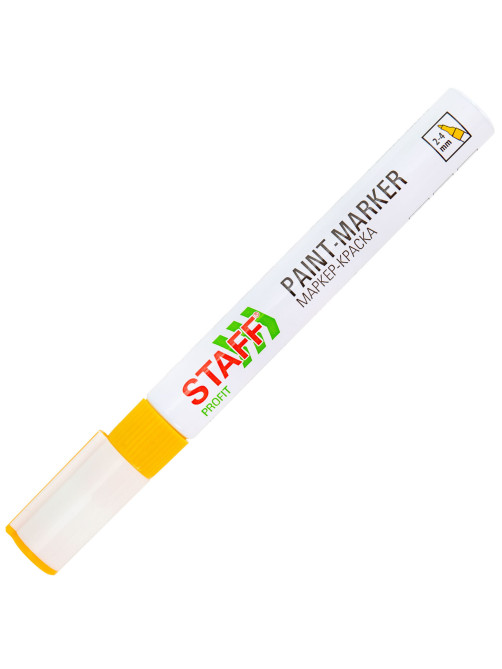Маркер-краска лаковый (paint marker) 2-4 мм, ЖЕЛТЫЙ, НИТРО-ОСНОВА, STAFF PROFIT, для любых поверхностей, 152583