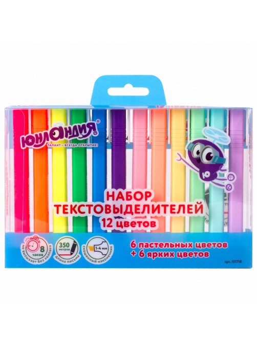 Набор текстовыделителей ЮНЛАНДИЯ 12 шт., АССОРТИ, 