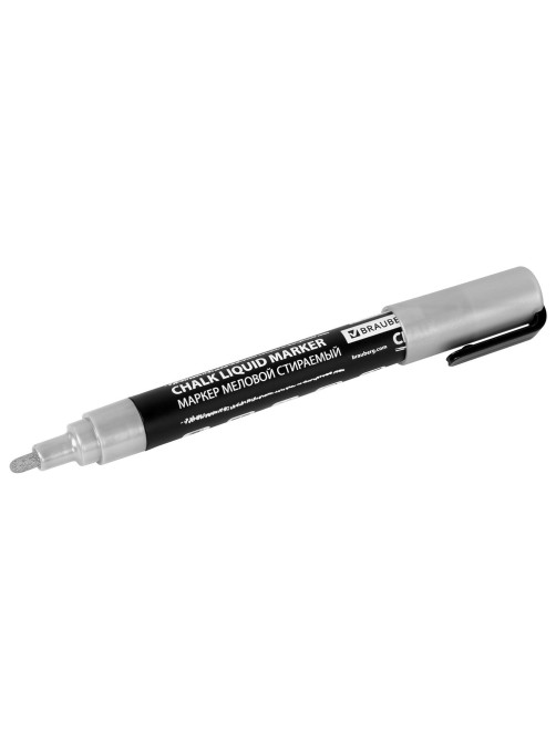 Маркер меловой CHALK LIQUID MARKER, СЕРЕБРИСТЫЙ, 3 мм, стираемый, BRAUBERG 