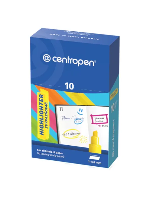 Текстовыделители CENTROPEN НАБОР 4 ЦВЕТА, с клипом, линия 1-4,6 мм, 488520403
