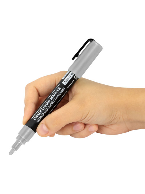 Маркер меловой CHALK LIQUID MARKER, СЕРЕБРИСТЫЙ, 3 мм, стираемый, BRAUBERG 