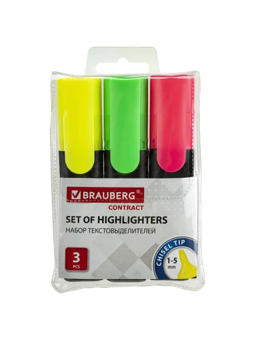 Набор текстовыделителей BRAUBERG 3 шт., АССОРТИ, 