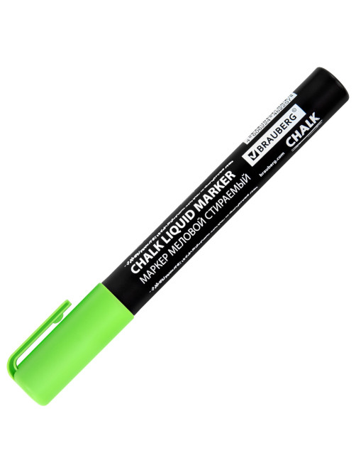 Маркер меловой CHALK LIQUID MARKER, ЗЕЛЕНЫЙ, 3 мм, стираемый, BRAUBERG 