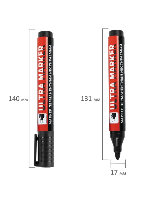 Маркер перманентный ULTRA MARKER, ЧЕРНЫЙ, 3,5 мм, с клипом, BRAUBERG, 152204