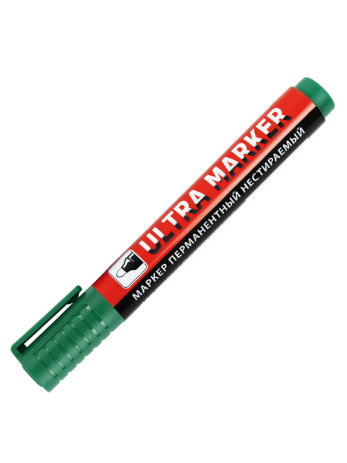 Маркер перманентный ULTRA MARKER, ЗЕЛЕНЫЙ, 3,5 мм, с клипом, BRAUBERG, 152207