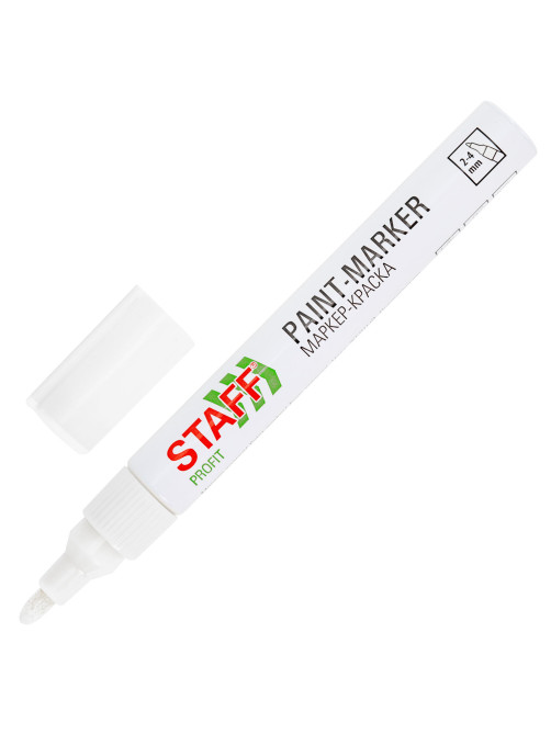 Маркер-краска лаковый (paint marker) 2-4 мм, БЕЛЫЙ, НИТРО-ОСНОВА, STAFF PROFIT, для любых поверхностей, 152577