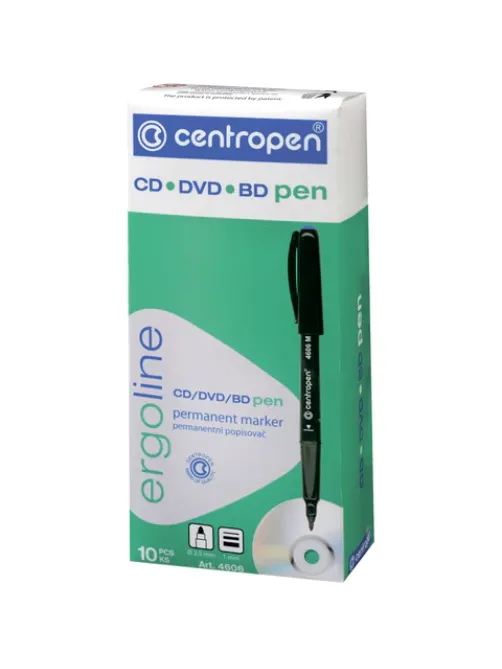 Маркер для CD и DVD ЧЕРНЫЙ CENTROPEN, трехгранная форма захвата, тонкий, 1 мм, 4606, 6 4606 0112