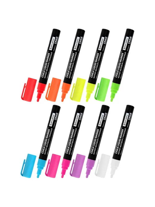 Маркеры меловые CHALK LIQUID MARKER, НЕОН, НАБОР 8 ЦВЕТОВ, 3 мм, стираемые, BRAUBERG 