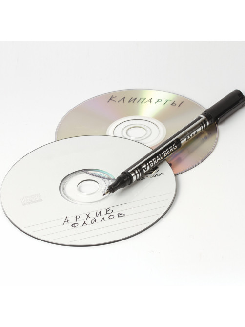Маркер для CD и DVD BRAUBERG, ЧЕРНЫЙ, супертонкий металлический наконечник, 0,5 мм, 150512