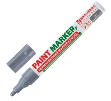 Маркер-краска лаковый (paint marker) 4 мм, СЕРЕБРЯНЫЙ, БЕЗ КСИЛОЛА (без запаха), алюминий, BRAUBERG PROFESSIONAL, 150875